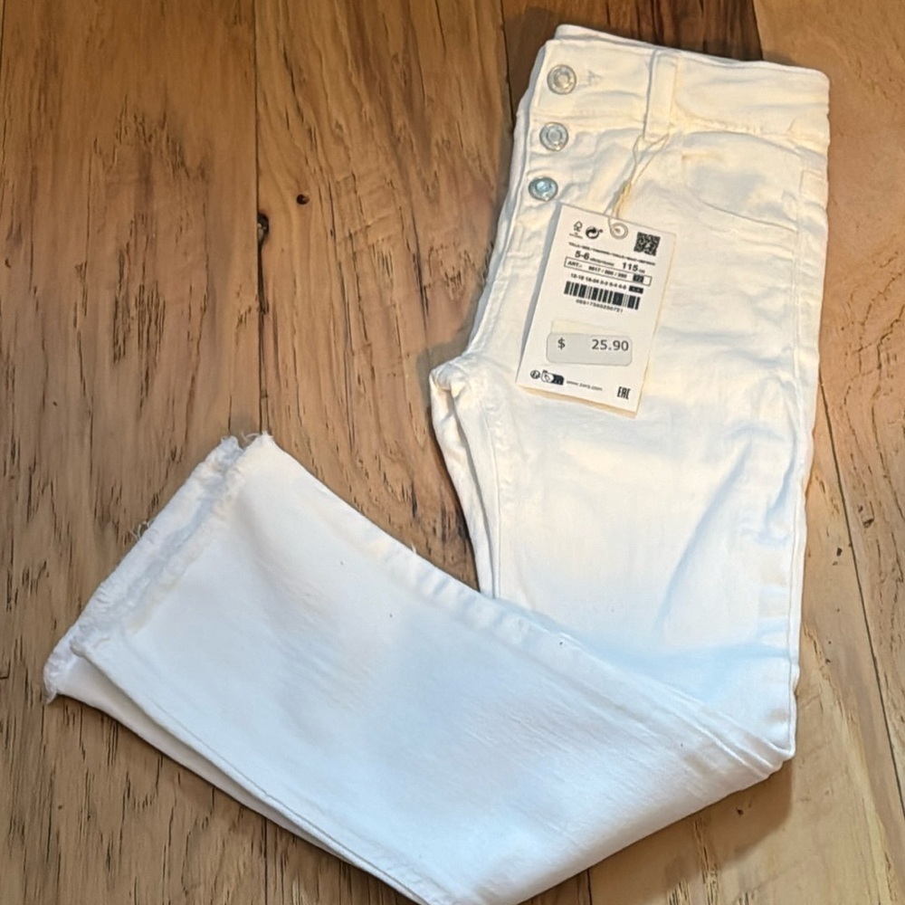ZARA white button‎ fly frayed hem slim jeans kids Sz 5-6 Years new - Picture 2 of 4